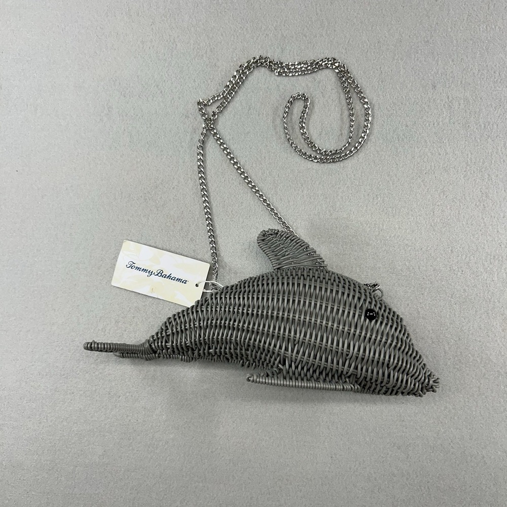 NWT Tommy Bahama Dolphin Wicker Bag Gray Chain Strap Viral Purse Handbag